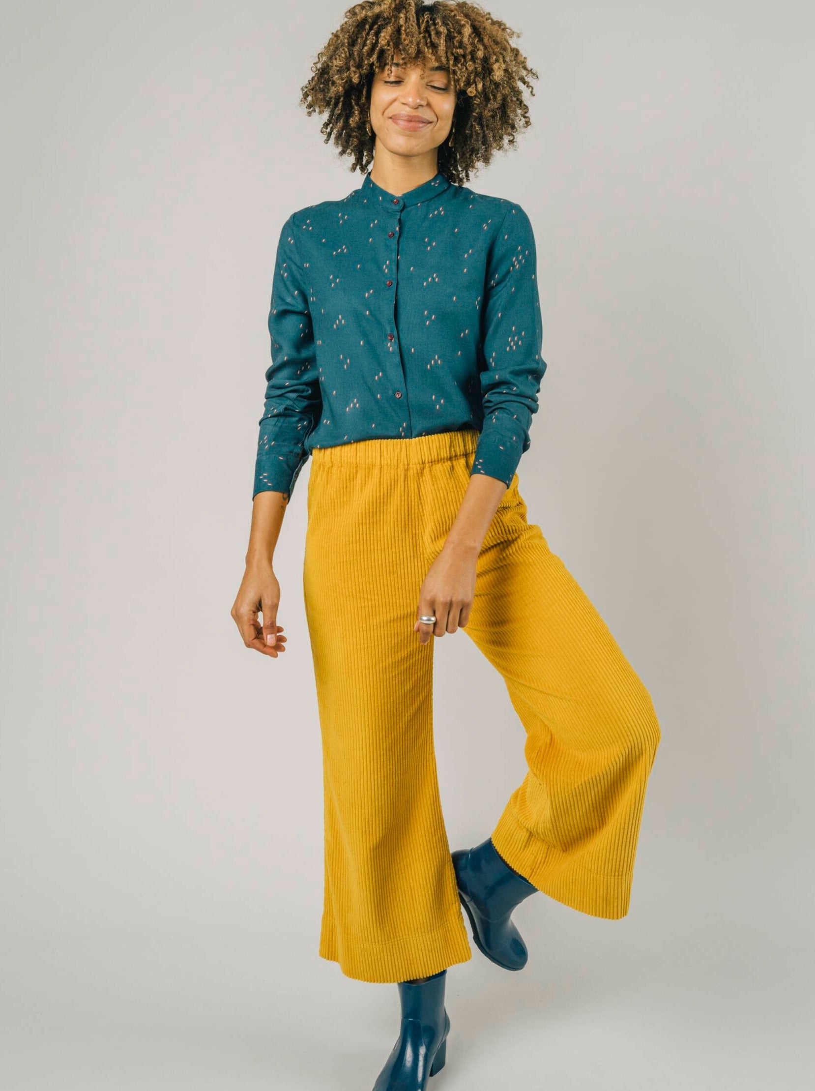 Brava Fabrics Pants Wide Leg Corduroy Pant Gold sustainable fashion ethical fashion